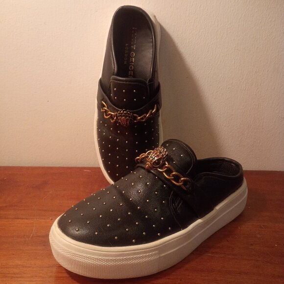 KURT GEIGER London "Milly" Sz. 32EU/1 US Black Studded Rhinestone Chain Mules - Picture 1 of 12